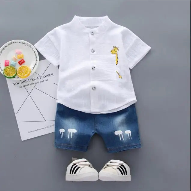Baby Boys Cartoon Shirt & Denim Shorts Set