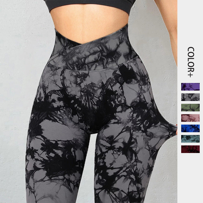Women seamless tie dye leggings high waist yoga fitness gym workout running sports stretch pants