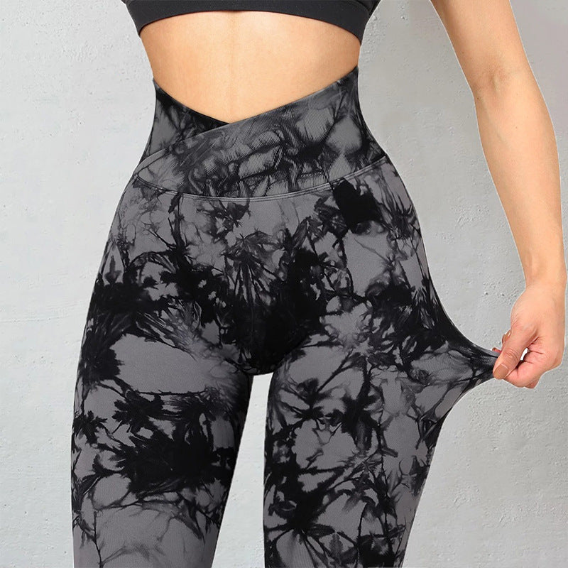 Women Seamless Tie Dye Leggings High Waist Yoga Pants Stretch Fitness Gym Workout Running Sportswear