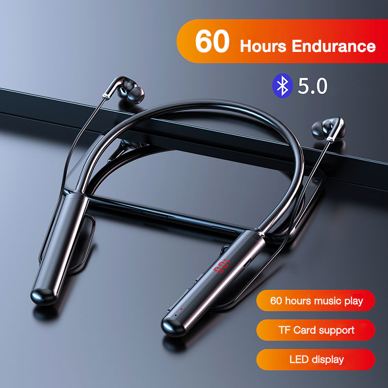 Bluetooth 5.0 Wireless Earphones 60H Playtime Stereo Bass Headphones 600mAh Long Battery In Ear Headset with Mic