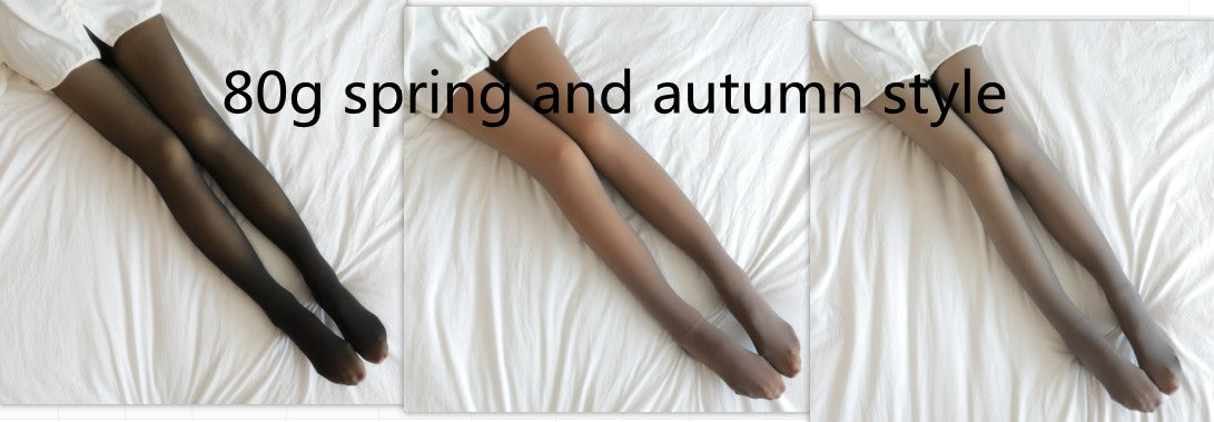 Winter Fleece Lined Fake Translucent Pantyhose High Waist Slim Warm Tights Sheer Look Thermal Leggings