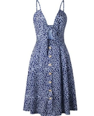 Women Bow Back A-Line Short Dress Sexy Buttoned Mid Waist Cotton Blend Summer Casual Party Mini Dress