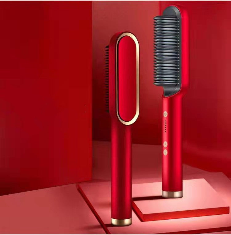 Hair Straightener Brush 2 in 1 Curl & Straight Styler Fast Heating Ceramic Anti Scald Hair Styling Tool
