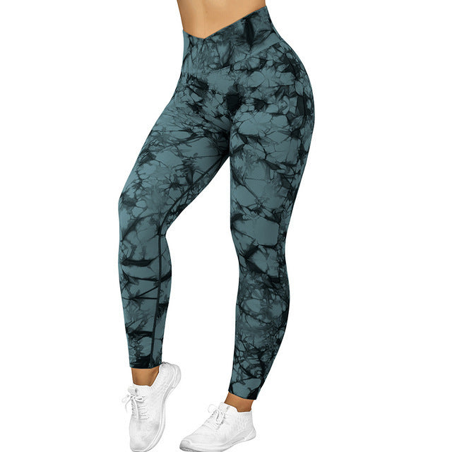 Women Seamless Tie Dye Leggings High Waist Yoga Pants Stretch Fitness Gym Workout Running Sportswear