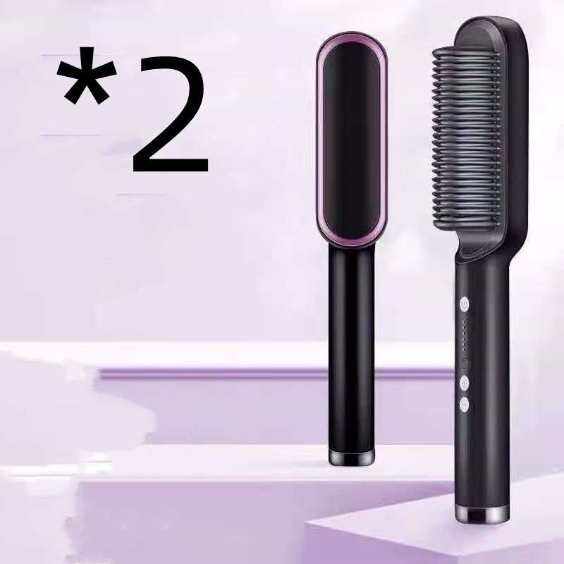 Hair Straightener Brush 2 in 1 Curl & Straight Styler Fast Heating Ceramic Anti Scald Hair Styling Tool