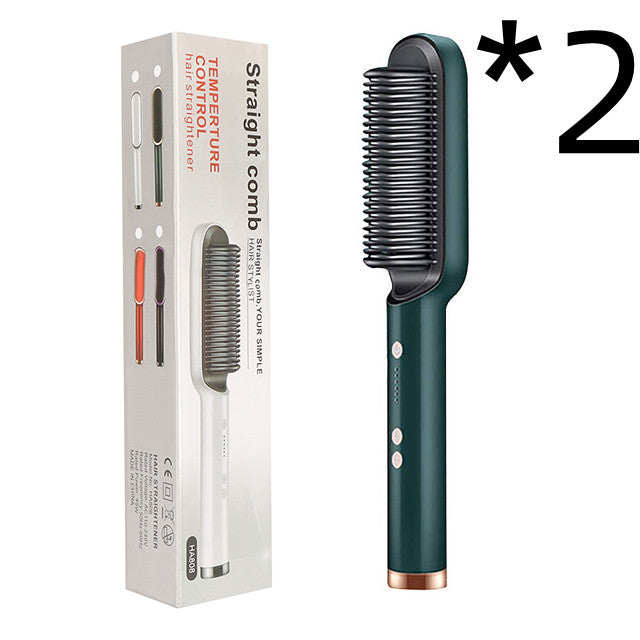 Hair Straightener Brush 2 in 1 Curl & Straight Styler Fast Heating Ceramic Anti Scald Hair Styling Tool