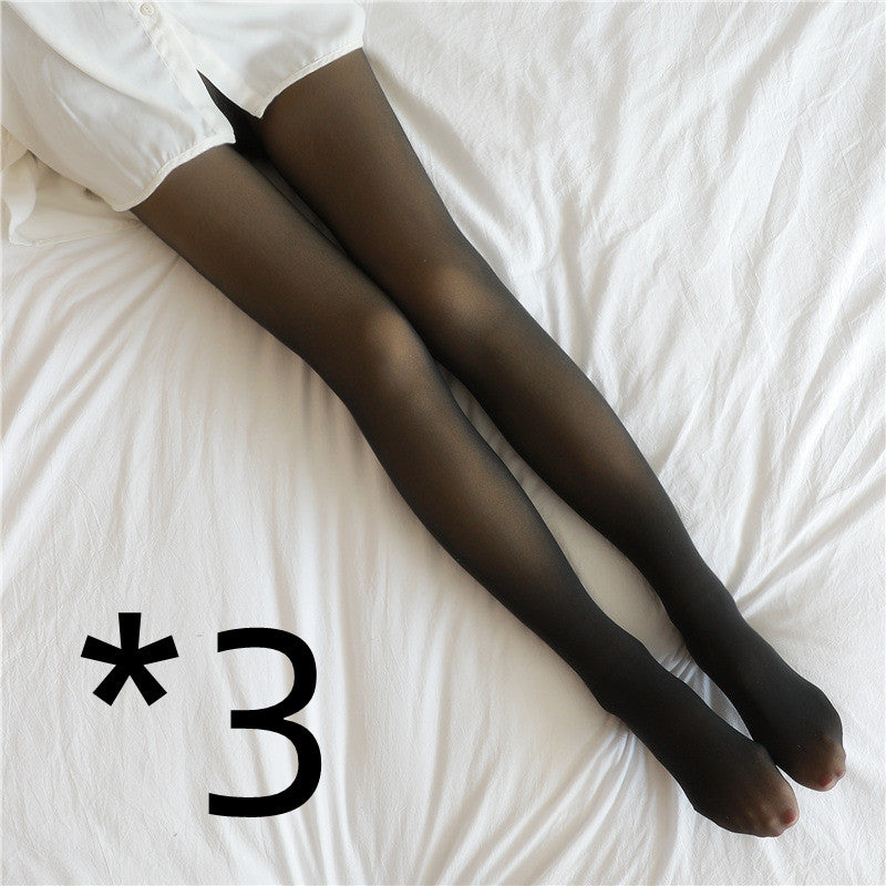 Winter Fleece Lined Fake Translucent Pantyhose High Waist Slim Warm Tights Sheer Look Thermal Leggings