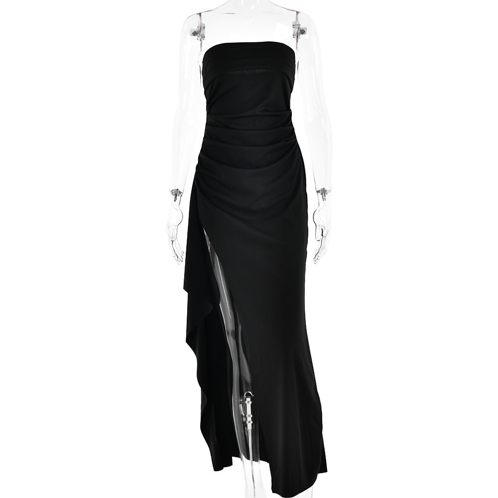 Women Backless Tube Top A-Line Maxi Dress Sexy Elegant Evening Party Dress High Waist Long Formal Gown