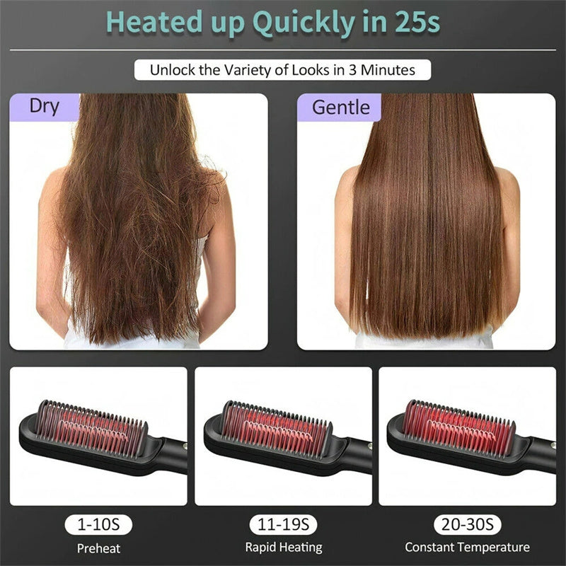 Hair Straightener Brush 2 in 1 Curl & Straight Styler Fast Heating Ceramic Anti Scald Hair Styling Tool