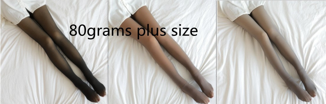 Winter Fleece Lined Fake Translucent Pantyhose High Waist Slim Warm Tights Sheer Look Thermal Leggings