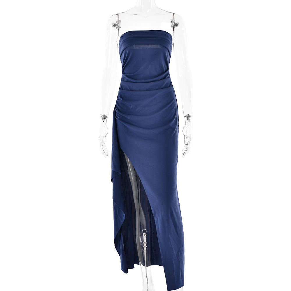 Women Backless Tube Top A-Line Maxi Dress Sexy Elegant Evening Party Dress High Waist Long Formal Gown