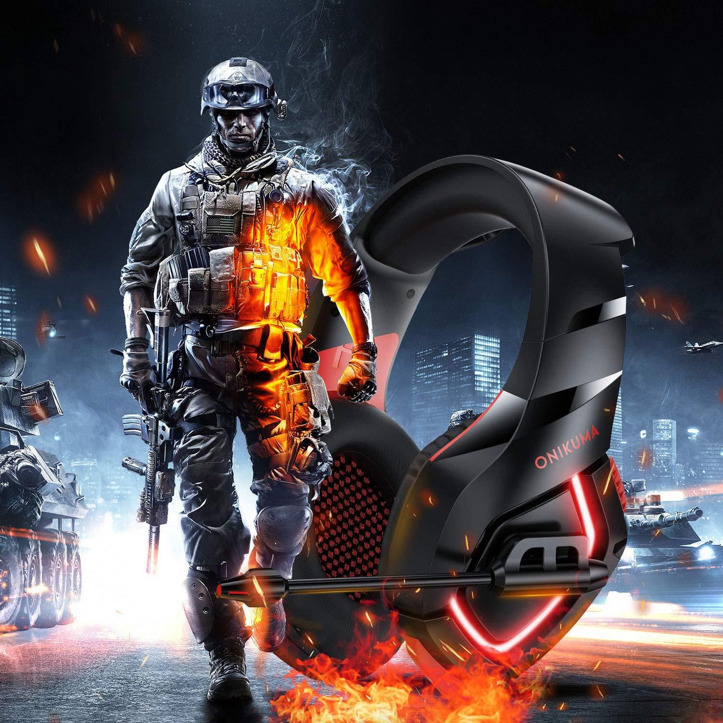 K1-B Gaming Headset 50mm Drivers Stereo Bass Headphones with Microphone RGB LED 3.5mm + USB Wired Headset for PC PS4 Xbox