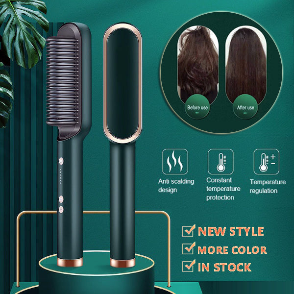 Hair straightener brush 2 in 1 curling and straightening ceramic anti scald fast heating hair styling tool smooth shiny hair