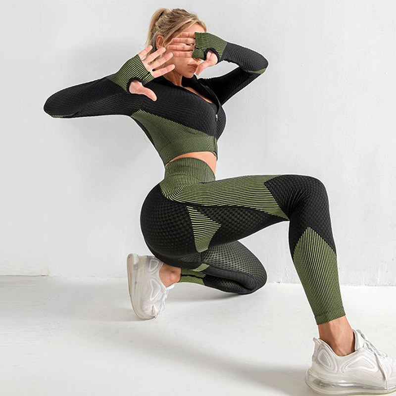 Women’s Striped Activewear Set Quick Dry Stretch Gym Yoga Outfit Fitness Sportswear Set