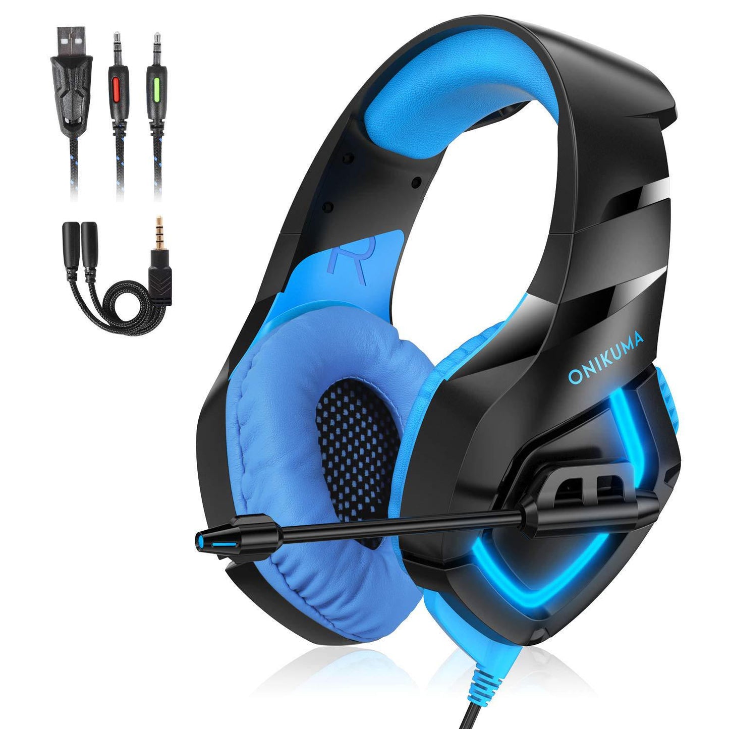 K1-B Gaming Headset 50mm Drivers Stereo Bass Headphones with Microphone RGB LED 3.5mm + USB Wired Headset for PC PS4 Xbox