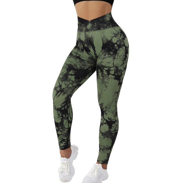 Women Seamless Tie Dye Leggings High Waist Yoga Pants Stretch Fitness Gym Workout Running Sportswear