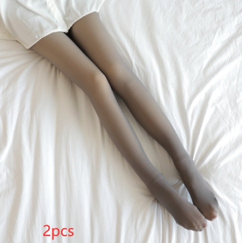 Winter Fleece Lined Fake Translucent Pantyhose High Waist Slim Warm Tights Sheer Look Thermal Leggings
