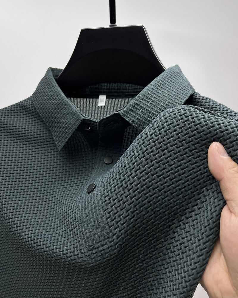 Men’s Business Casual Solid Color Shirt Loose Fit Summer Long Sleeve Office Gentleman Formal Shirt M-4XL