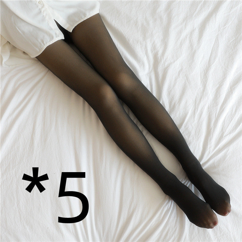 Winter Fleece Lined Fake Translucent Pantyhose High Waist Slim Warm Tights Sheer Look Thermal Leggings