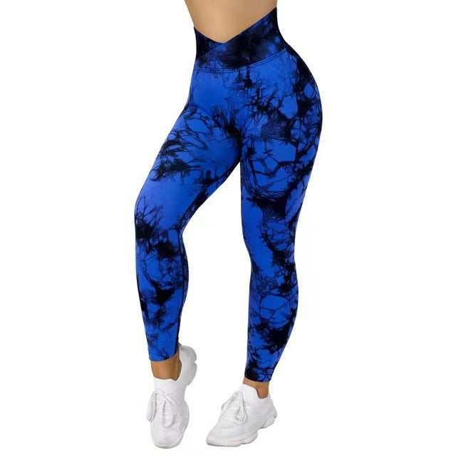 Women Seamless Tie Dye Leggings High Waist Yoga Pants Stretch Fitness Gym Workout Running Sportswear