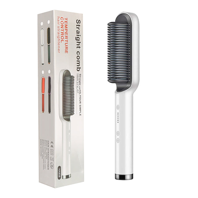 Hair Straightener Brush 2 in 1 Curl & Straight Styler Fast Heating Ceramic Anti Scald Hair Styling Tool