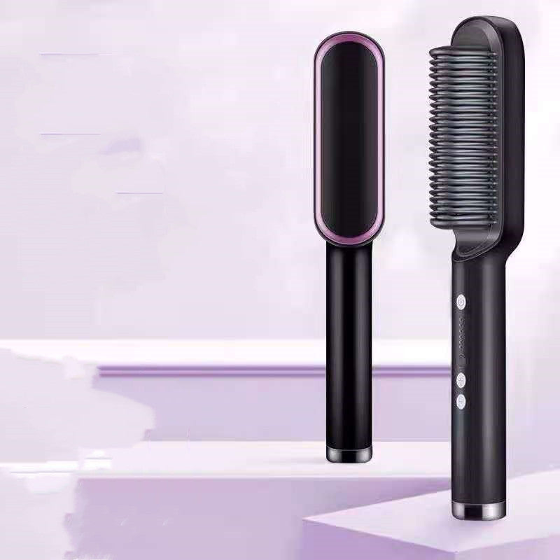 Hair Straightener Brush 2 in 1 Curl & Straight Styler Fast Heating Ceramic Anti Scald Hair Styling Tool