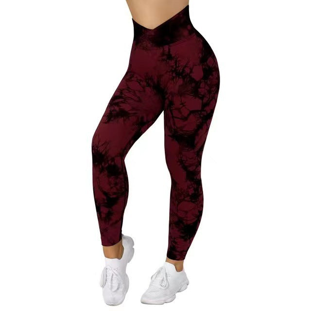 Women Seamless Tie Dye Leggings High Waist Yoga Pants Stretch Fitness Gym Workout Running Sportswear