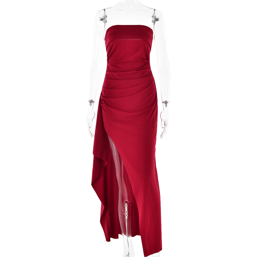 Women Backless Tube Top A-Line Maxi Dress Sexy Elegant Evening Party Dress High Waist Long Formal Gown