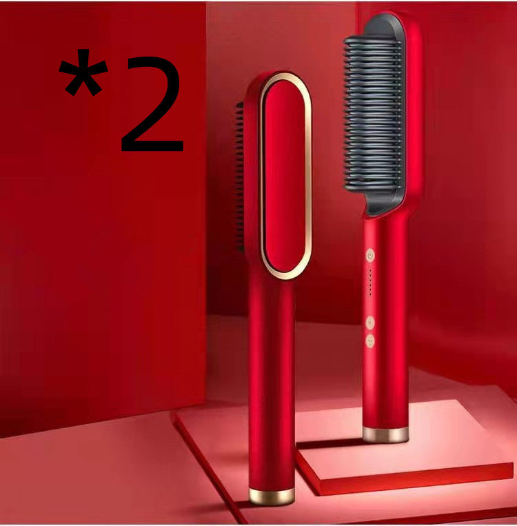 Hair Straightener Brush 2 in 1 Curl & Straight Styler Fast Heating Ceramic Anti Scald Hair Styling Tool