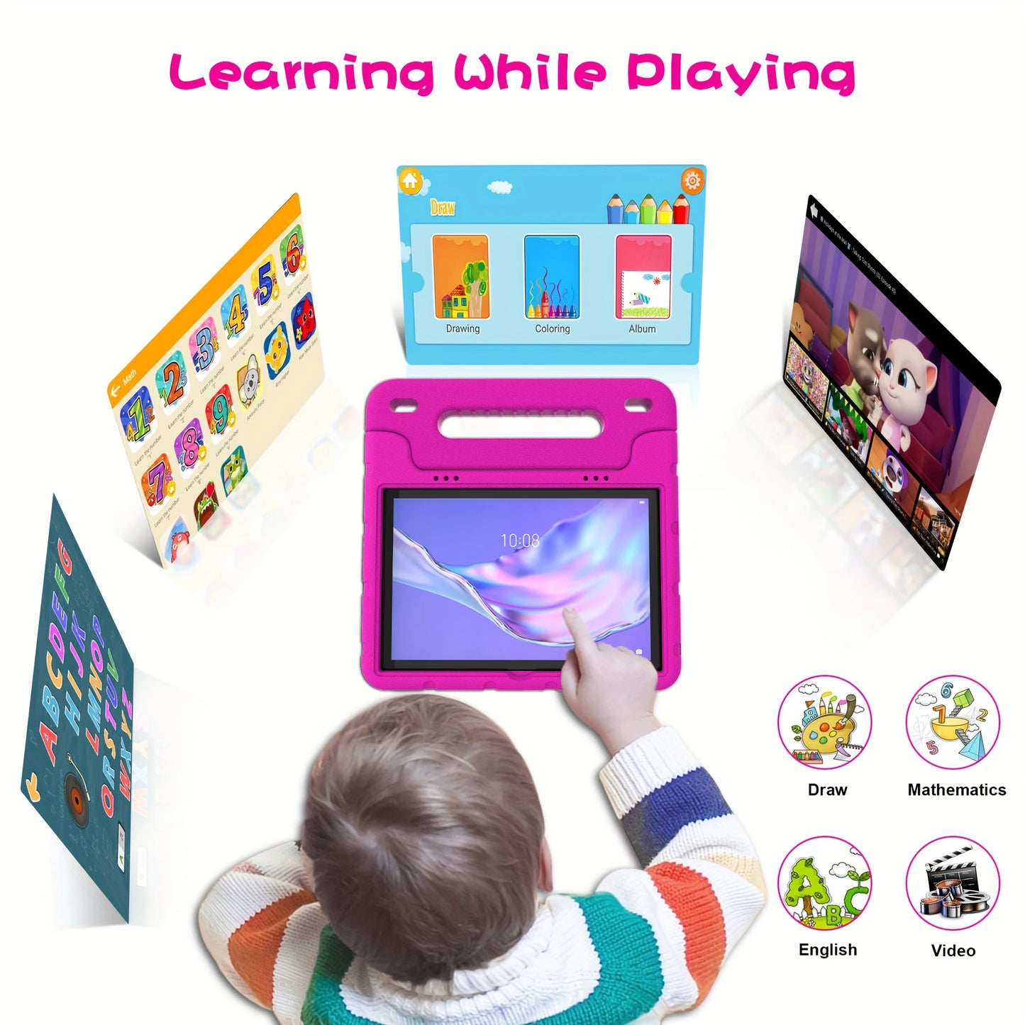 10 inch children's tablet, Android 13 tablet, with shock resistant protective case holder