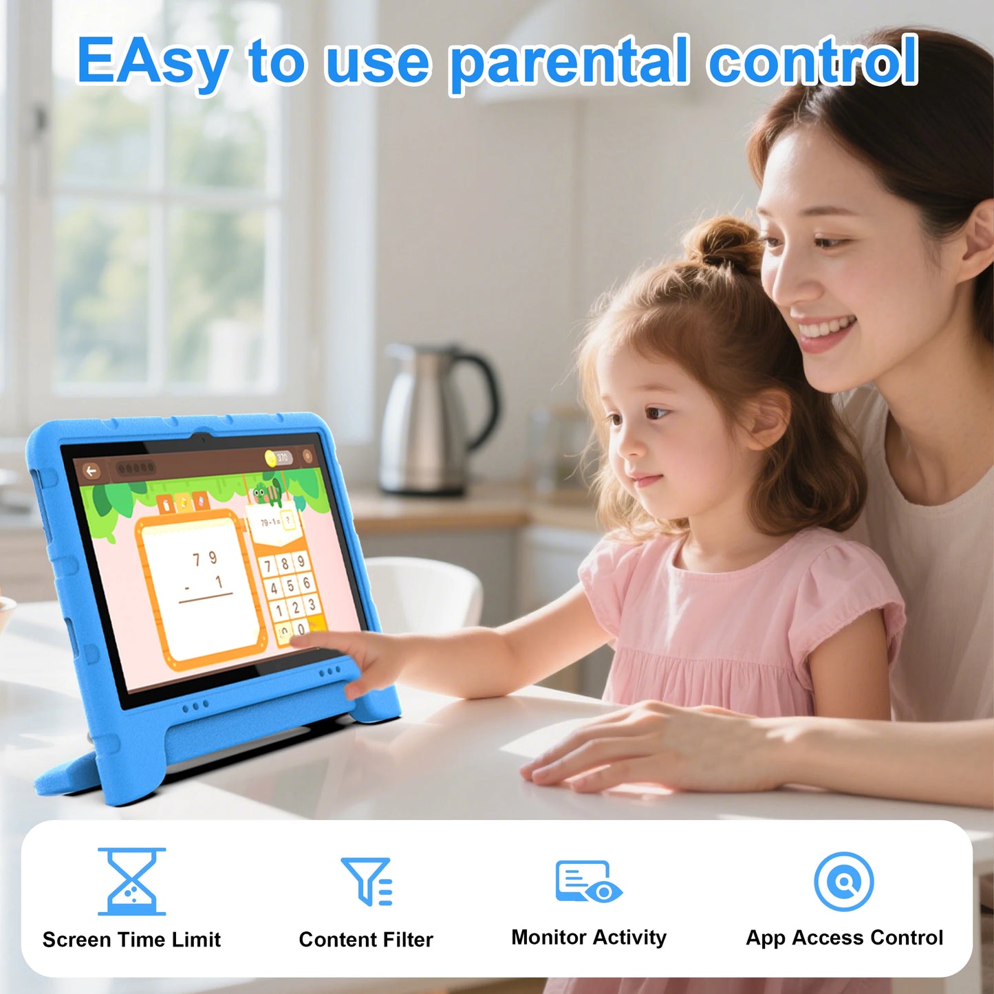 10 inch children's tablet, Android 13 tablet, with shock resistant protective case holder
