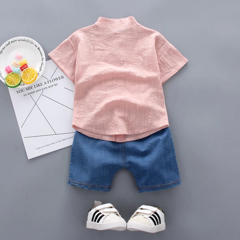 Baby Boys Cartoon Shirt & Denim Shorts Set