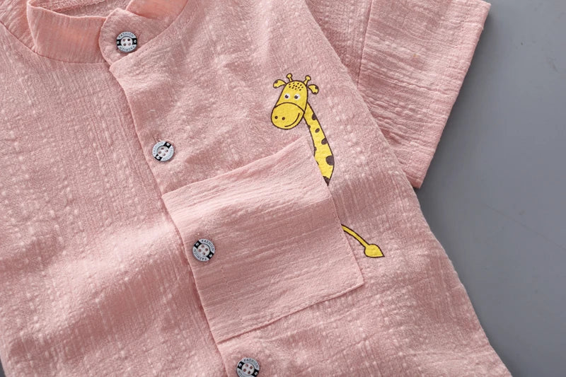 Baby Boys Cartoon Shirt & Denim Shorts Set