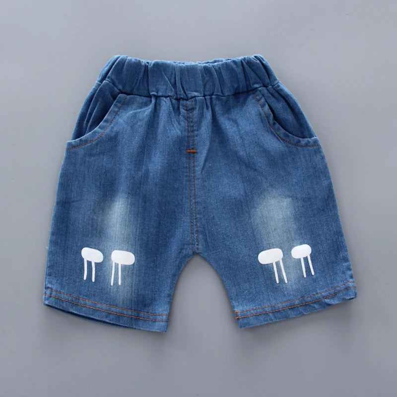 Baby Boys Cartoon Shirt & Denim Shorts Set