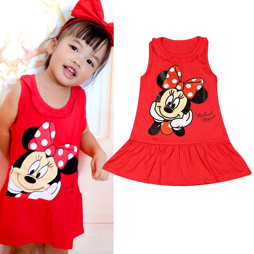 Girls Red Cartoon Princess Dress – Summer Cotton (1–6Y)