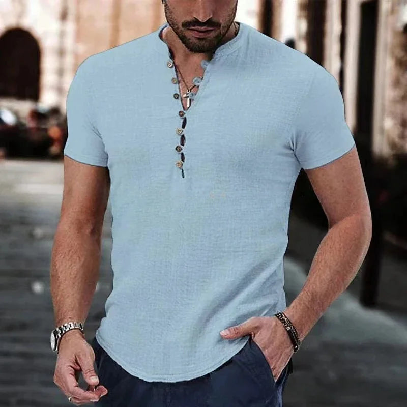 Men’s Cotton Linen Button T-Shirt