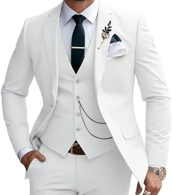 Three-piece suit solid color slim fit suitable for evening banquets and parties It consists a waistcoat a jacket and trousers