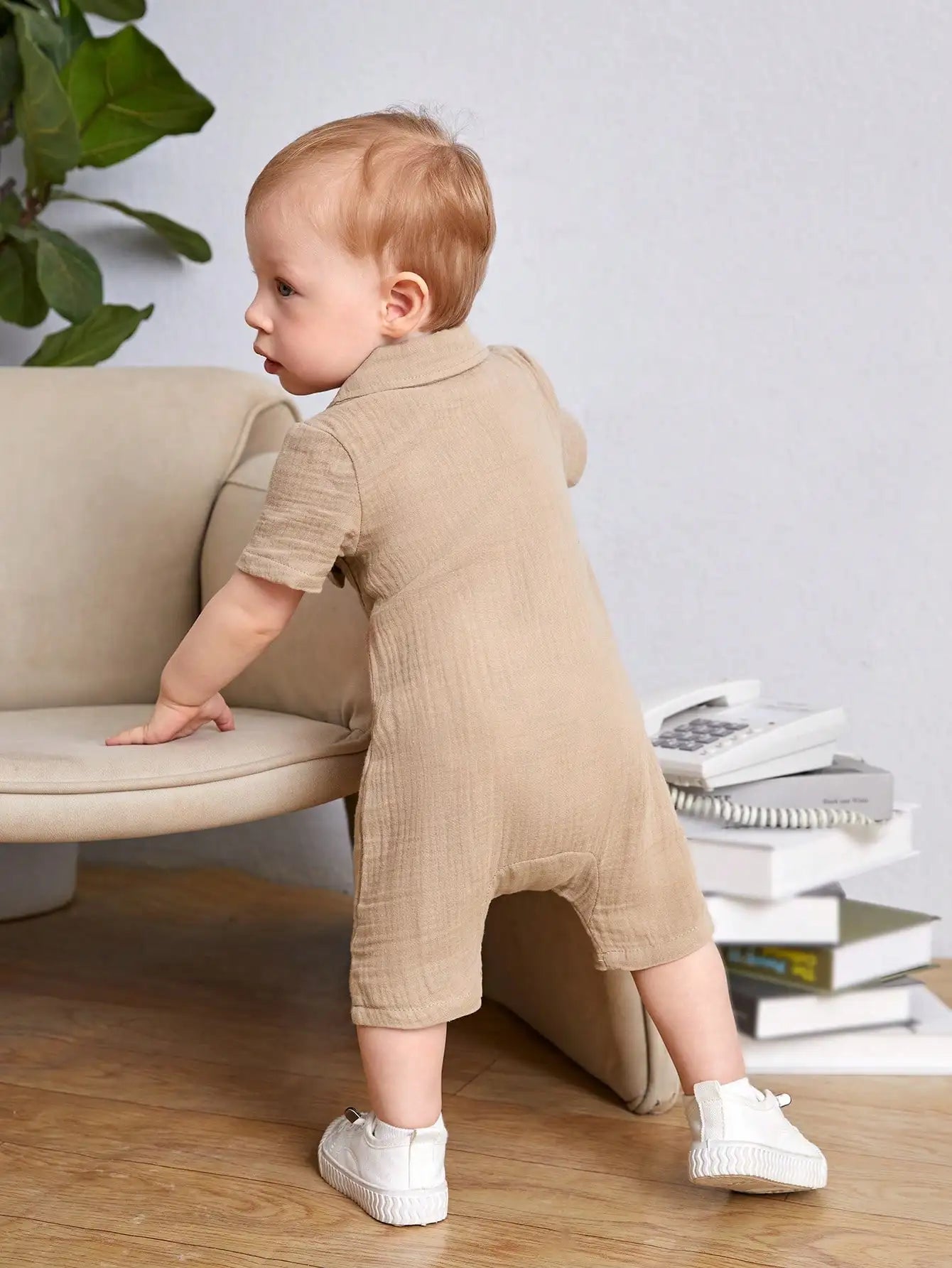 Baby Boy Khaki Short-Sleeve Jumpsuit