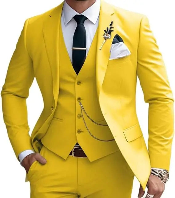 Three-piece suit solid color slim fit suitable for evening banquets and parties It consists a waistcoat a jacket and trousers