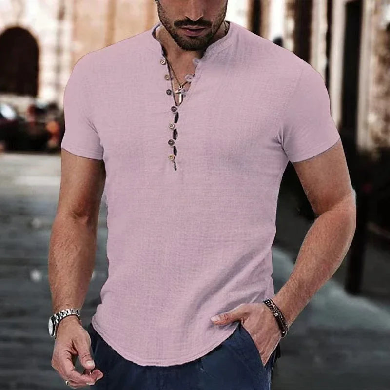 Men’s Cotton Linen Button T-Shirt