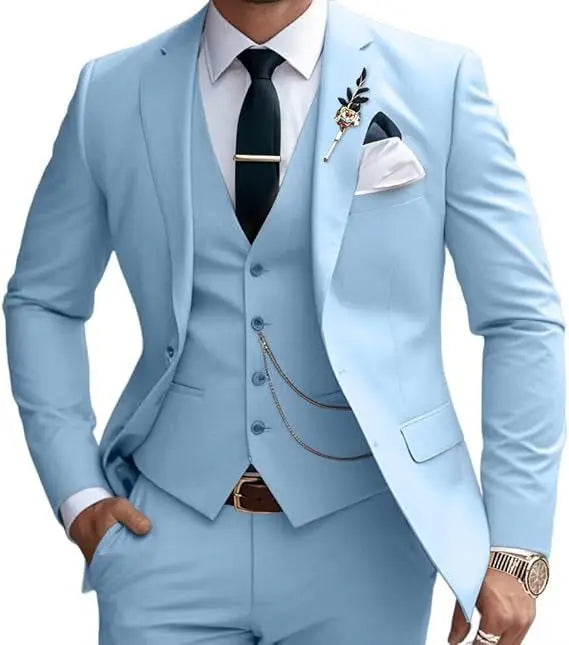 Three-piece suit solid color slim fit suitable for evening banquets and parties It consists a waistcoat a jacket and trousers