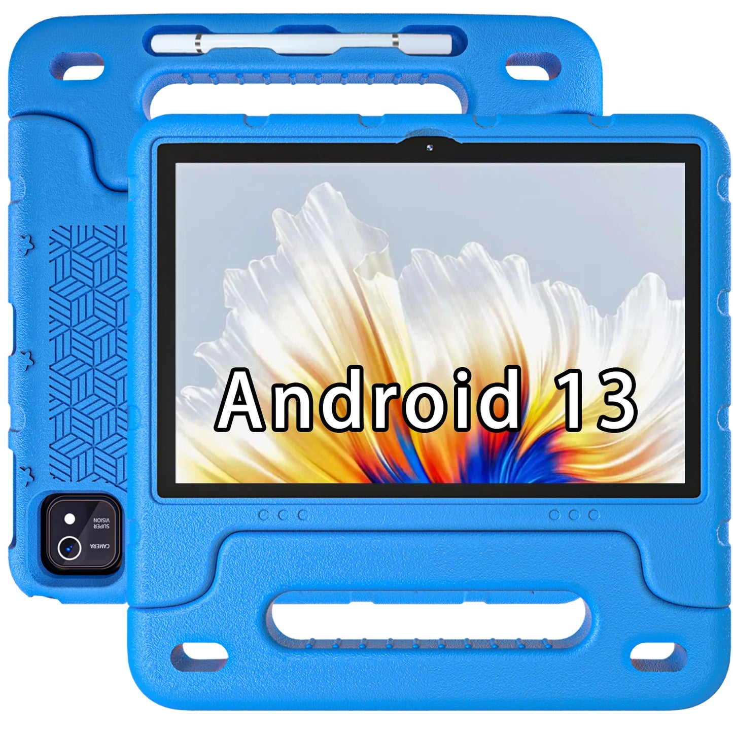 10 inch children's tablet, Android 13 tablet, with shock resistant protective case holder