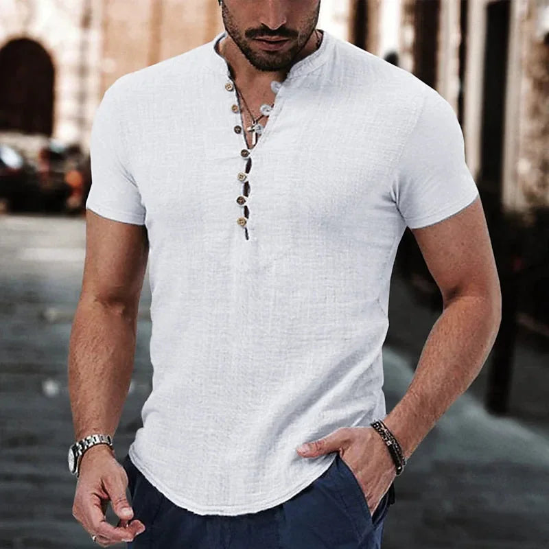 Men’s Cotton Linen Button T-Shirt