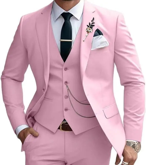 Three-piece suit solid color slim fit suitable for evening banquets and parties It consists a waistcoat a jacket and trousers