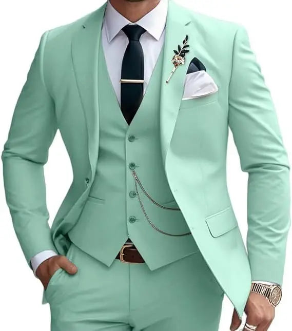 Three-piece suit solid color slim fit suitable for evening banquets and parties It consists a waistcoat a jacket and trousers
