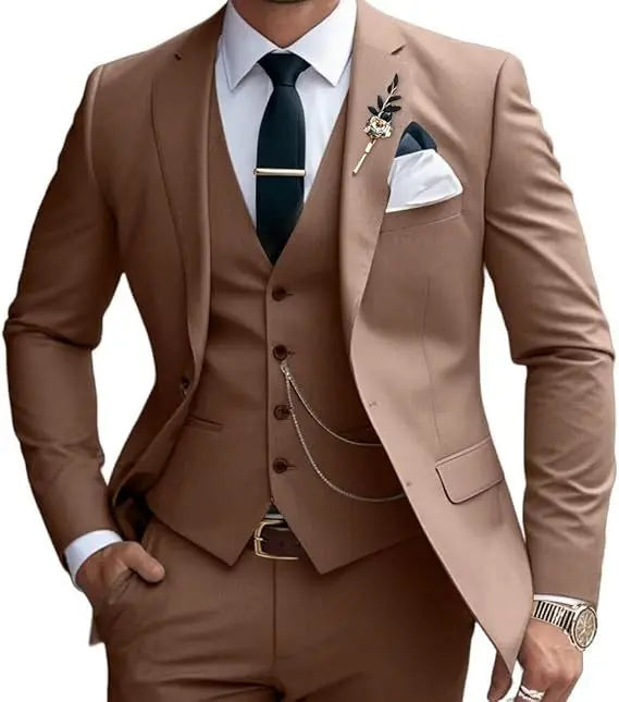 Three-piece suit solid color slim fit suitable for evening banquets and parties It consists a waistcoat a jacket and trousers