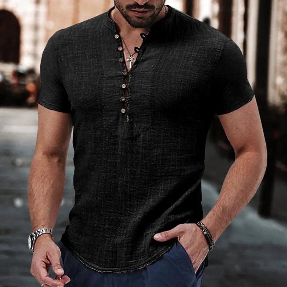 Men’s Cotton Linen Button T-Shirt