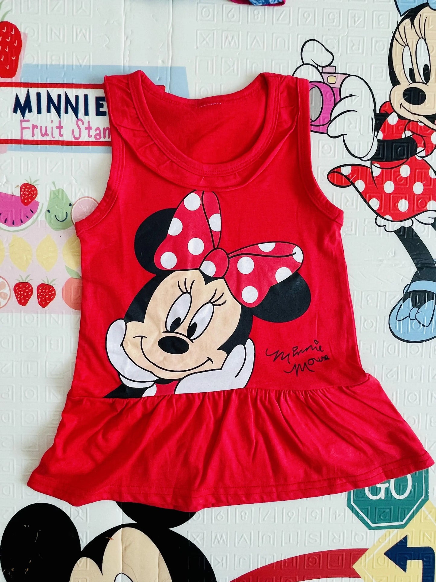 Girls Red Cartoon Princess Dress – Summer Cotton (1–6Y)