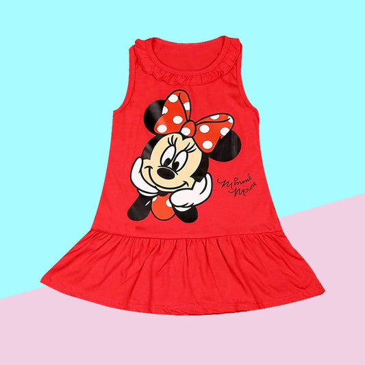 Girls Red Cartoon Princess Dress – Summer Cotton (1–6Y)