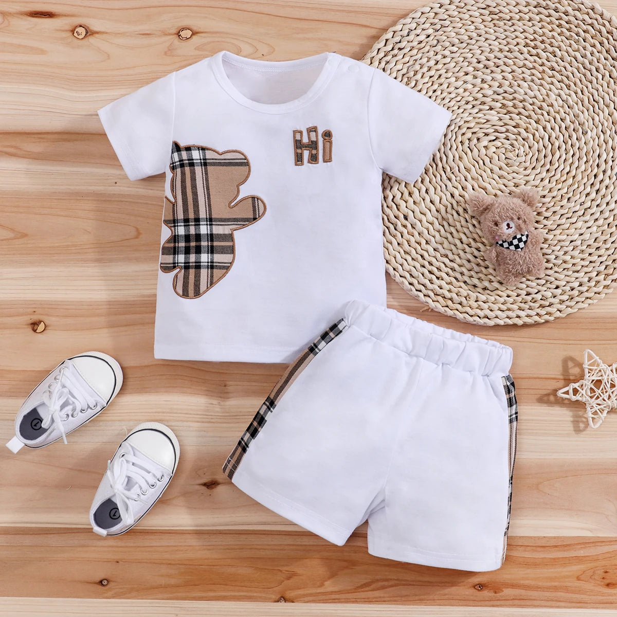 Cute Bear Print Baby Tee & Shorts Set 2PCS (3-24M)